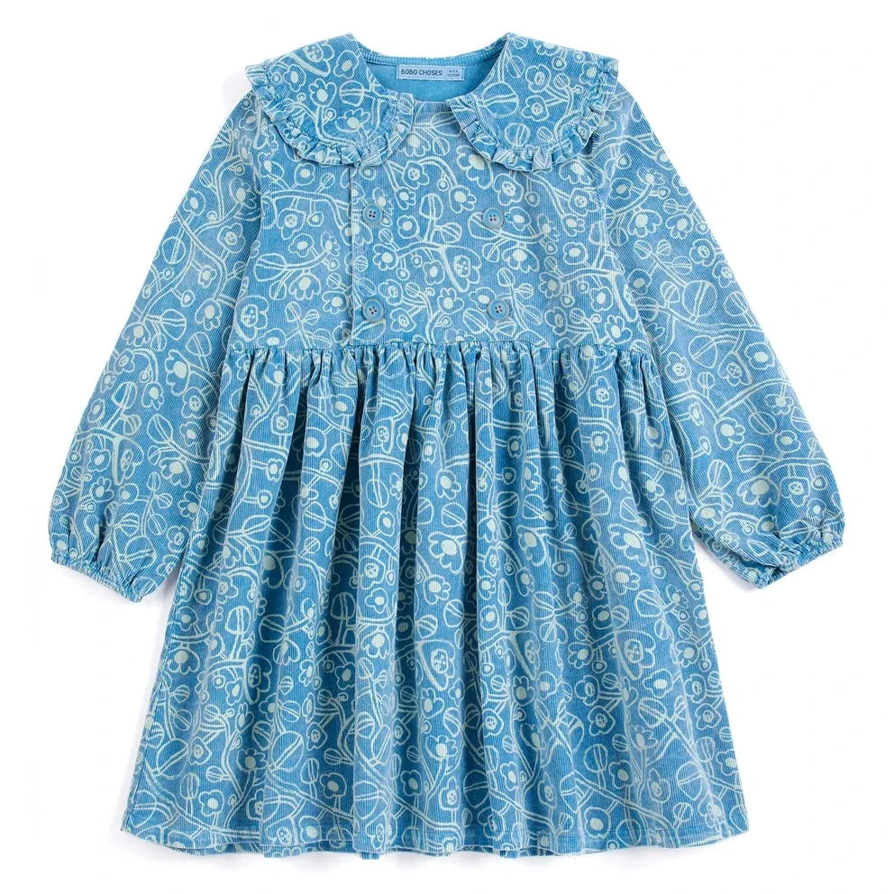 Bobo Choses - Vestido de Terciopelo de Algodón Orgánico con Flores | Azul