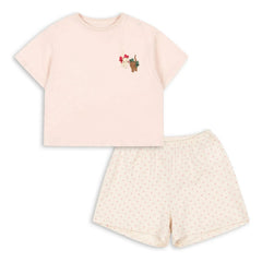 Konges Sløjd - Conjunto de camiseta y pantalón corto Famo Chats de algodón orgánico | Rosa pálido