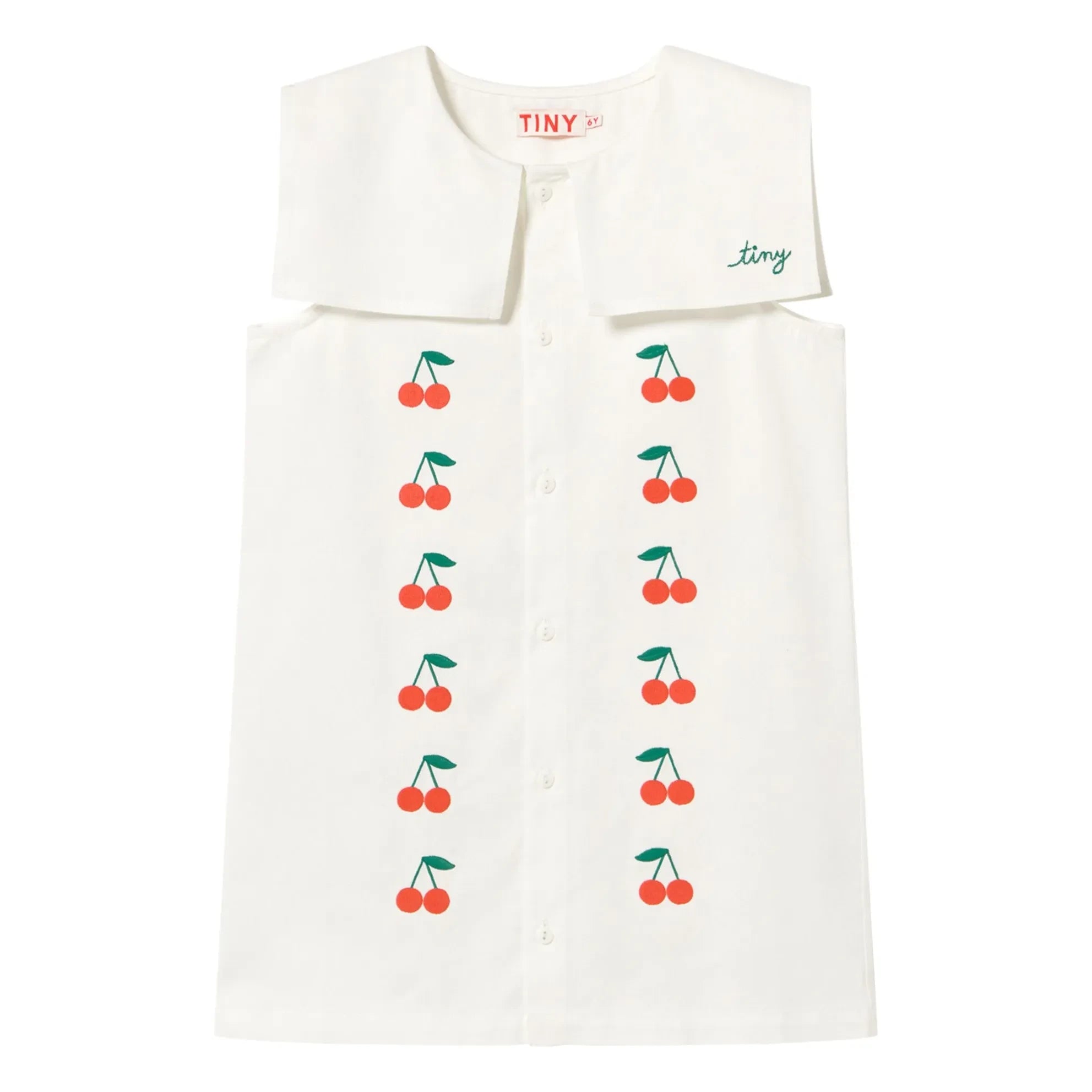 Tinycottons - Vestido con cuello de cerezas | Blanco