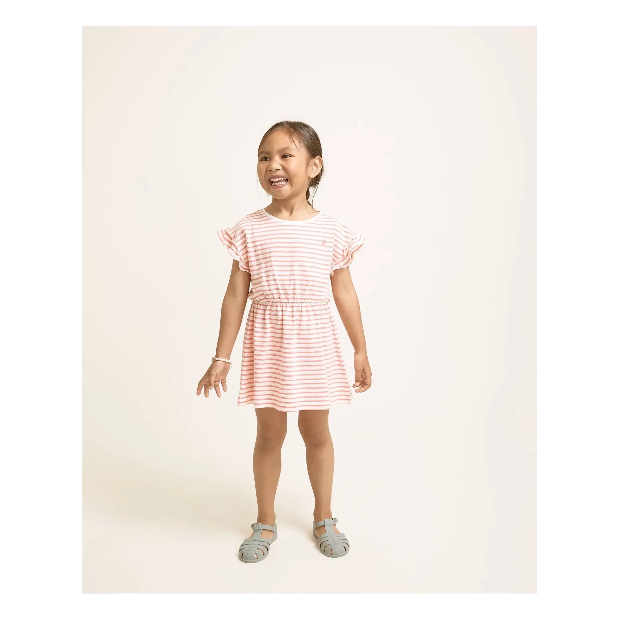 Búho - Vestido de punto a rayas de algodón orgánico con fresas | Rosa