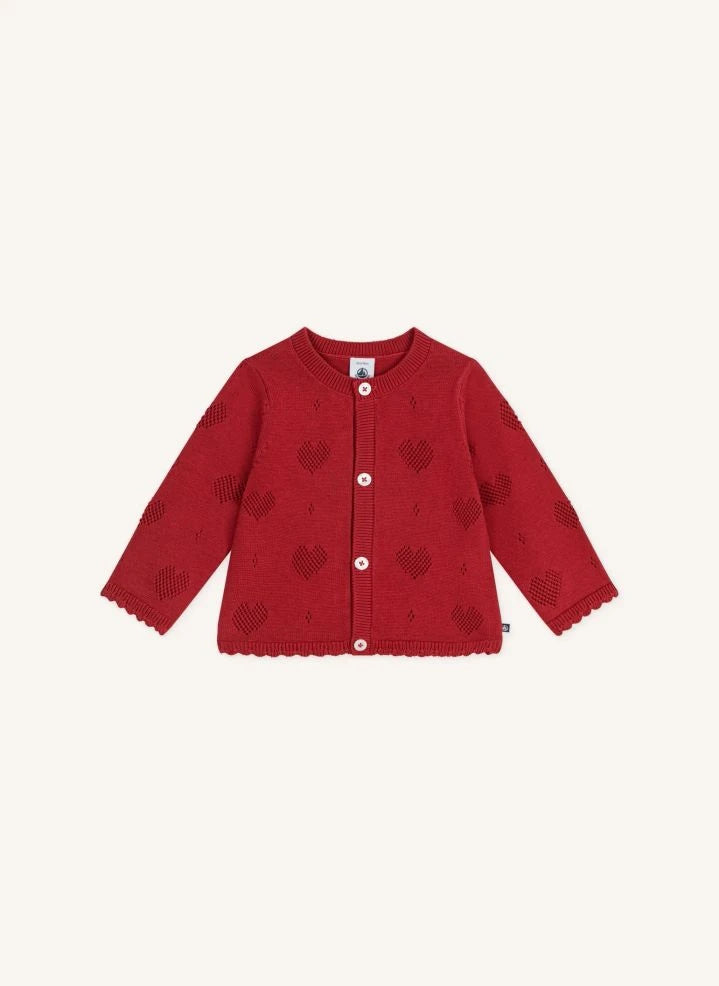 Petit Bateau - Cárdigan ajour con corazón de algodón orgánico | Rojo