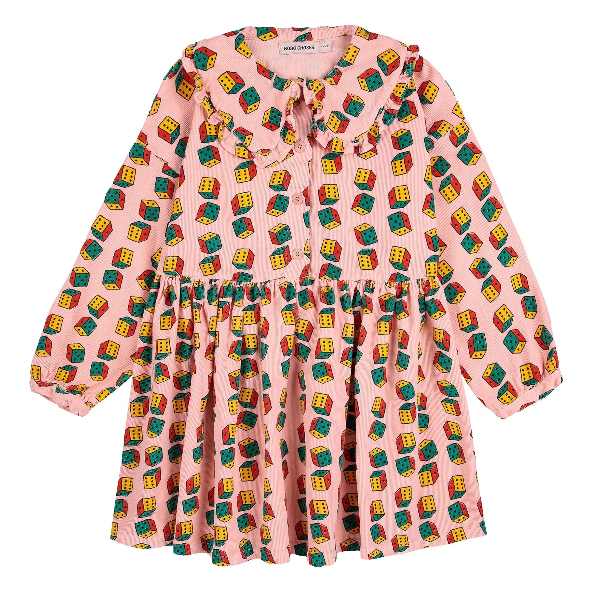 Bobo Choses - Vestido de pana de algodón orgánico con bufanda de dados | Rosa