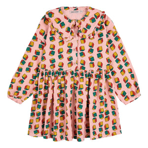 Bobo Choses - Vestido de pana de algodón orgánico con bufanda de dados | Rosa
