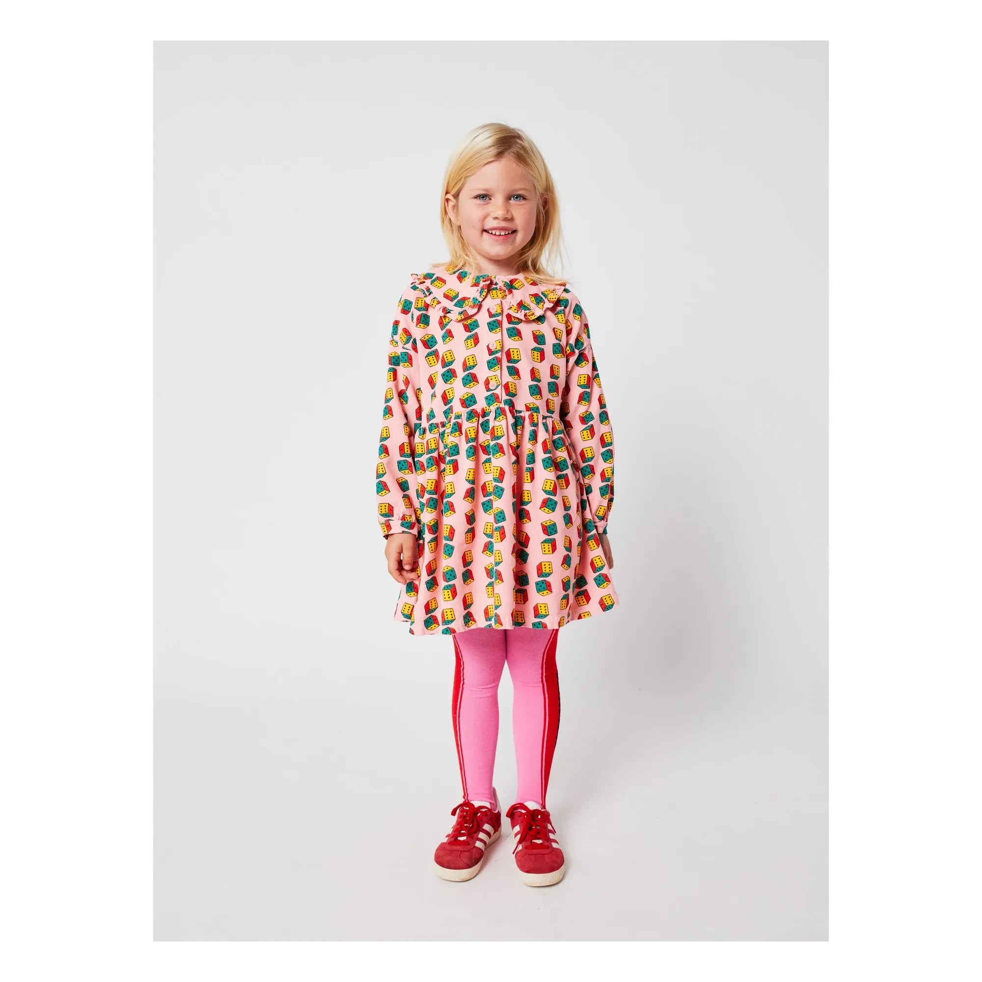Bobo Choses - Vestido de pana de algodón orgánico con bufanda de dados | Rosa