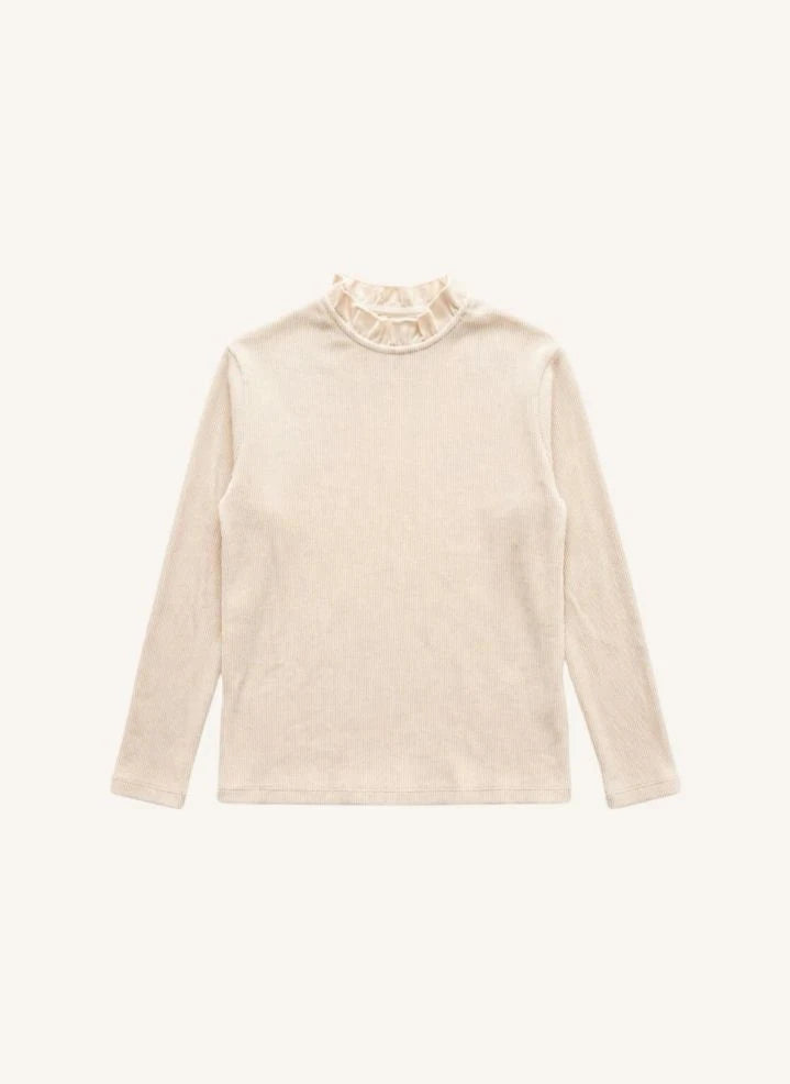 Studio Bohème - Camiseta de Manga Larga de Algodón Orgánico con Cuello Fruncido | Vainilla