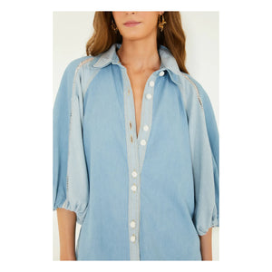 Farm Rio - Blusa de mezclilla bicolor | Azul