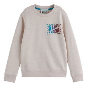 Scotch & Soda - Sudadera con logotipo y estampado de algodón orgánico | Blanco jaspeado