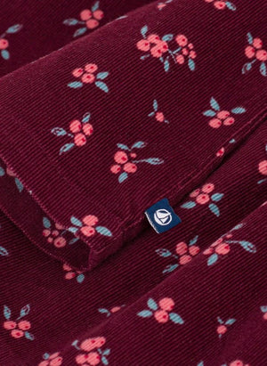 Petit Bateau - Blusa de terciopelo de algodón orgánico con volantes y estampado floral | Burdeos