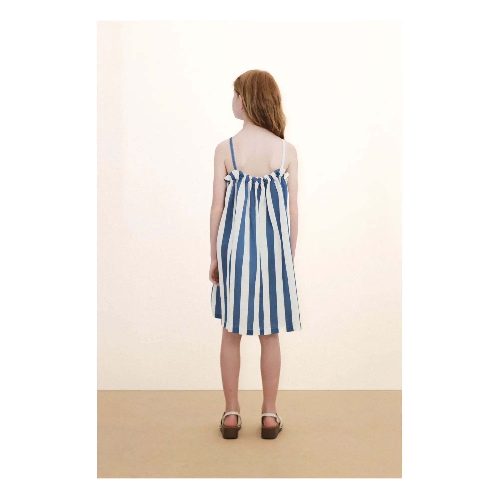 Tinycottons - Vestido palabra de honor de lino a rayas | Azul