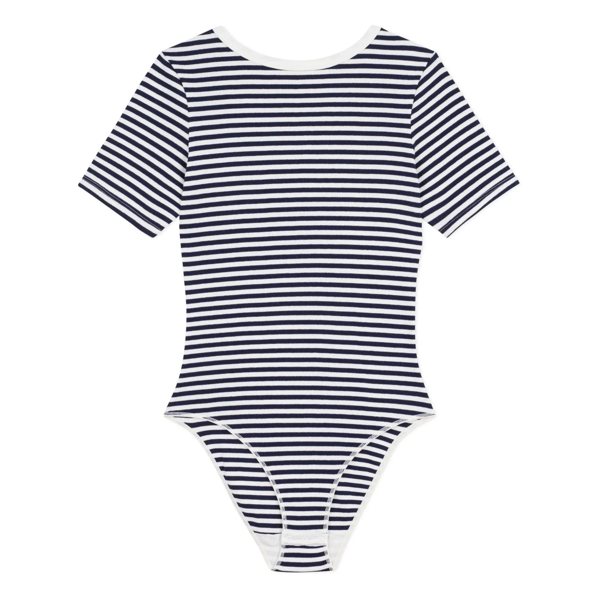 Petit Bateau - Body de algodón orgánico acanalado a rayas | Azul marino