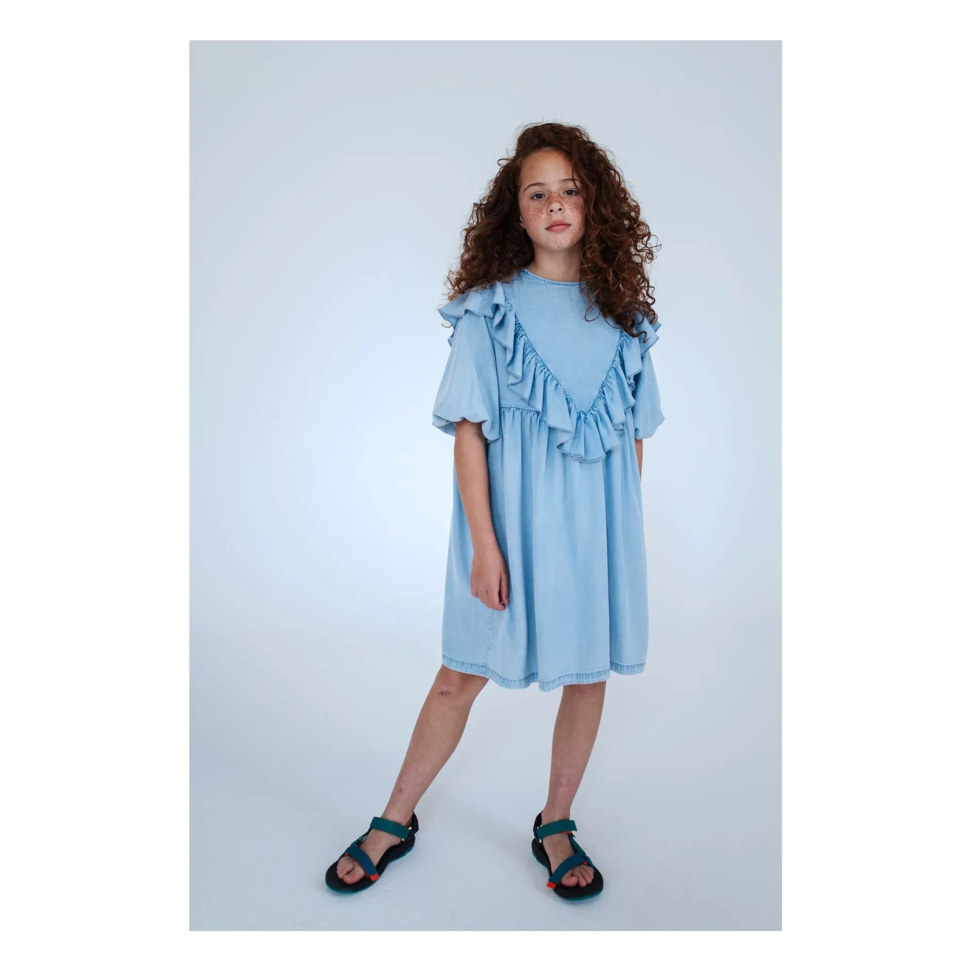 Repose AMS - Vestido con volantes de Tencel | Azul claro