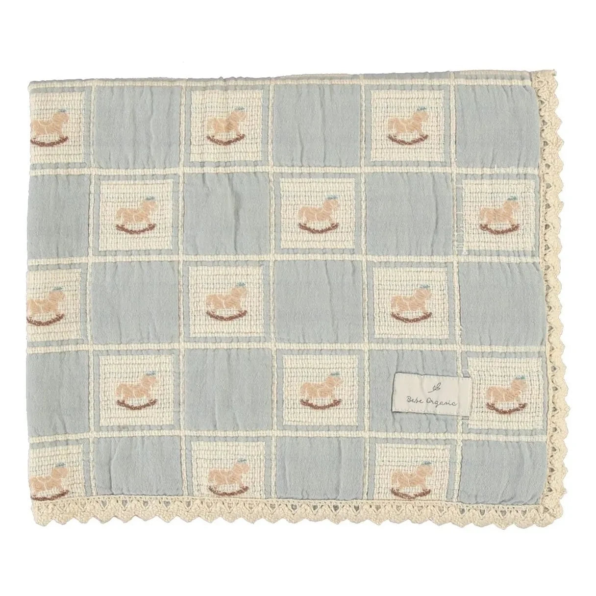 Bebe Organic - Manta de algodón orgánico caballito balancín | Azul