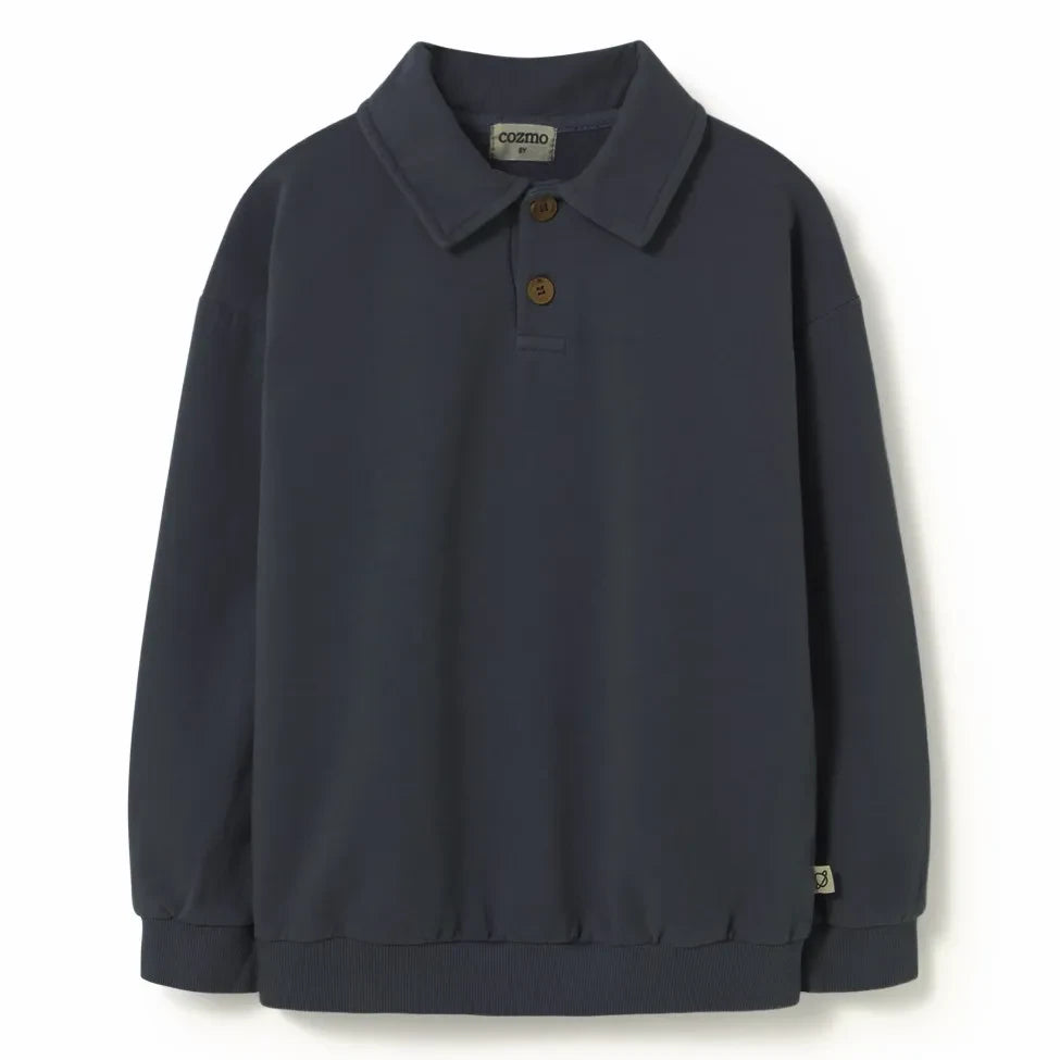 Cozmo - Sudadera Piero con cuello polo de algodón orgánico | Azul marino