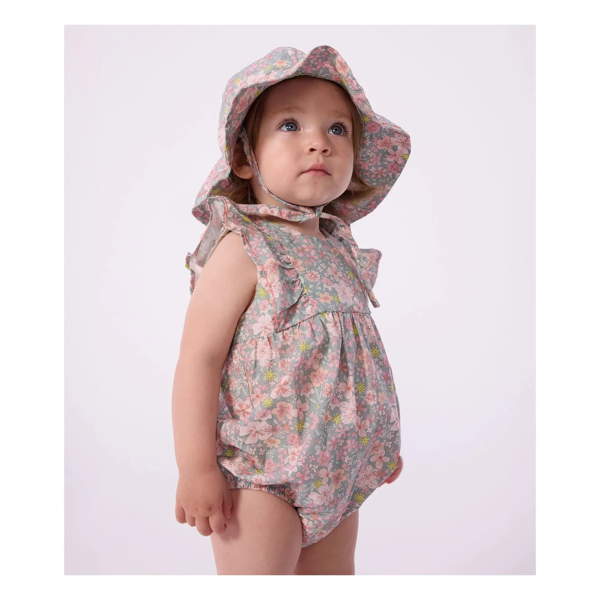 Petit Bateau - Peto de popelina de algodón orgánico con estampado floral | Azul grisáceo