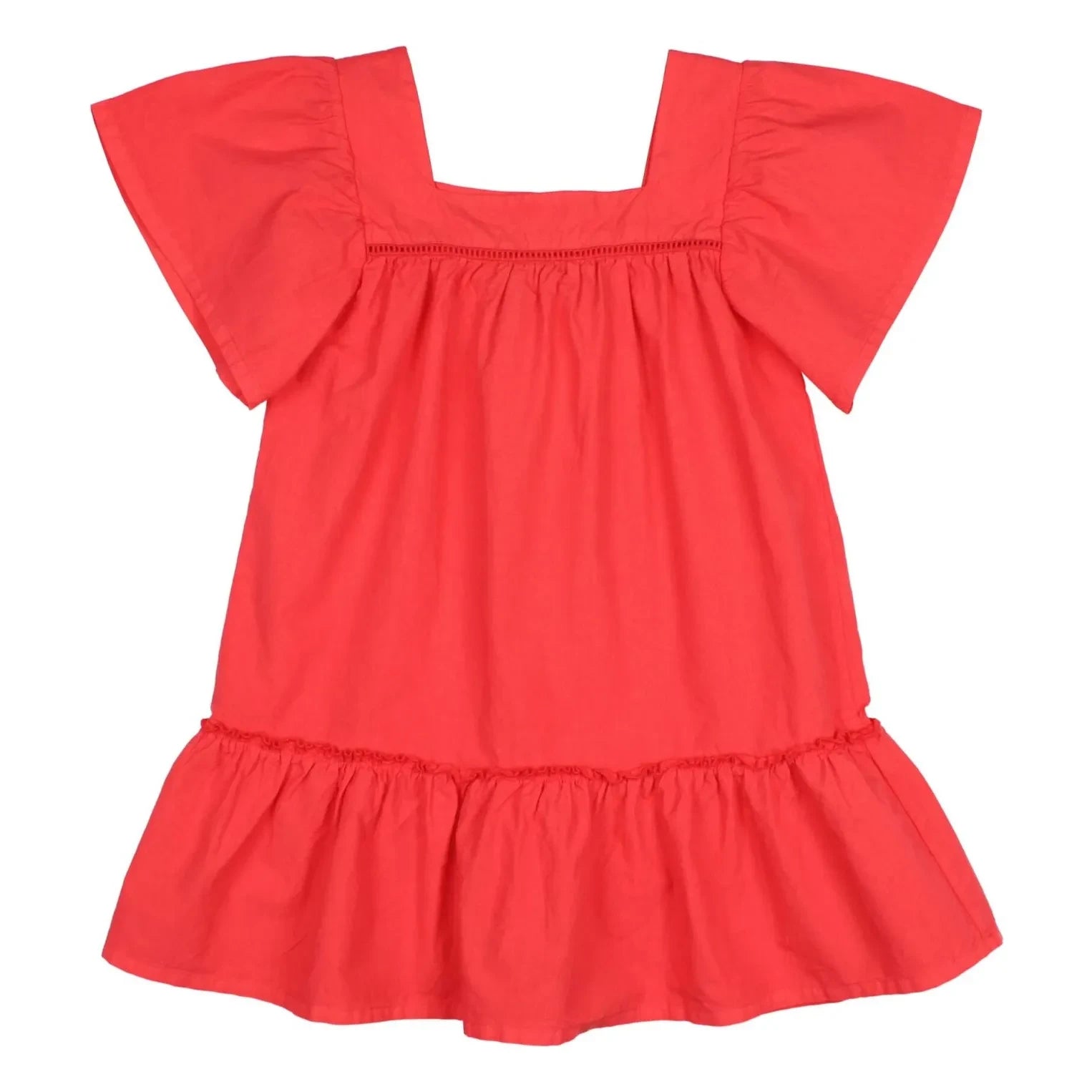 Búho - Vestido de popelín de algodón orgánico con volantes | Rojo