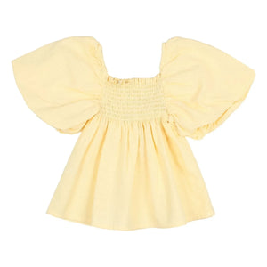 Búho - Blusa de manga abullonada de algodón orgánico | Amarillo