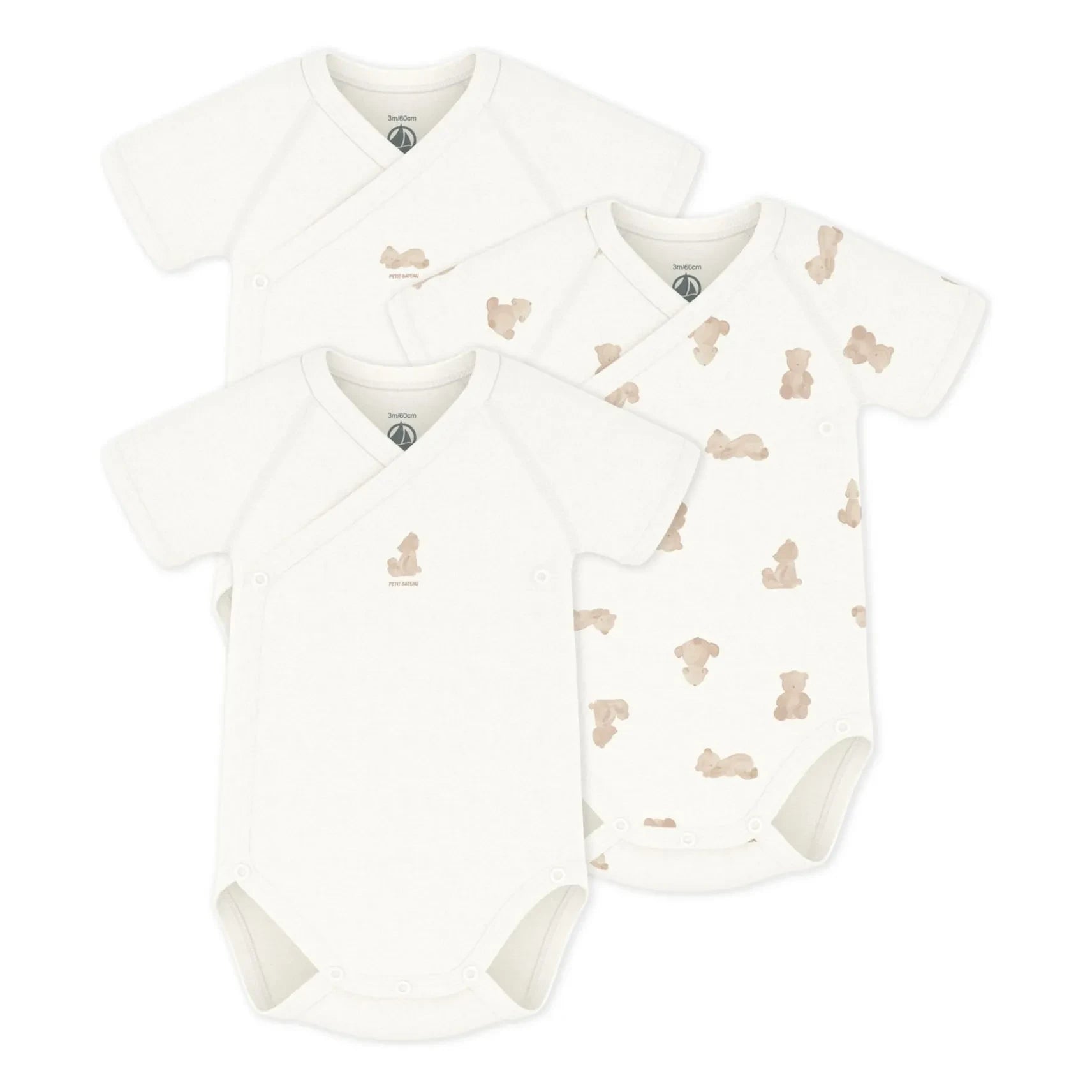 Petit Bateau - Bolsas cruzadas de algodón orgánico con diseño de oso, paquete de 3 | Crudo