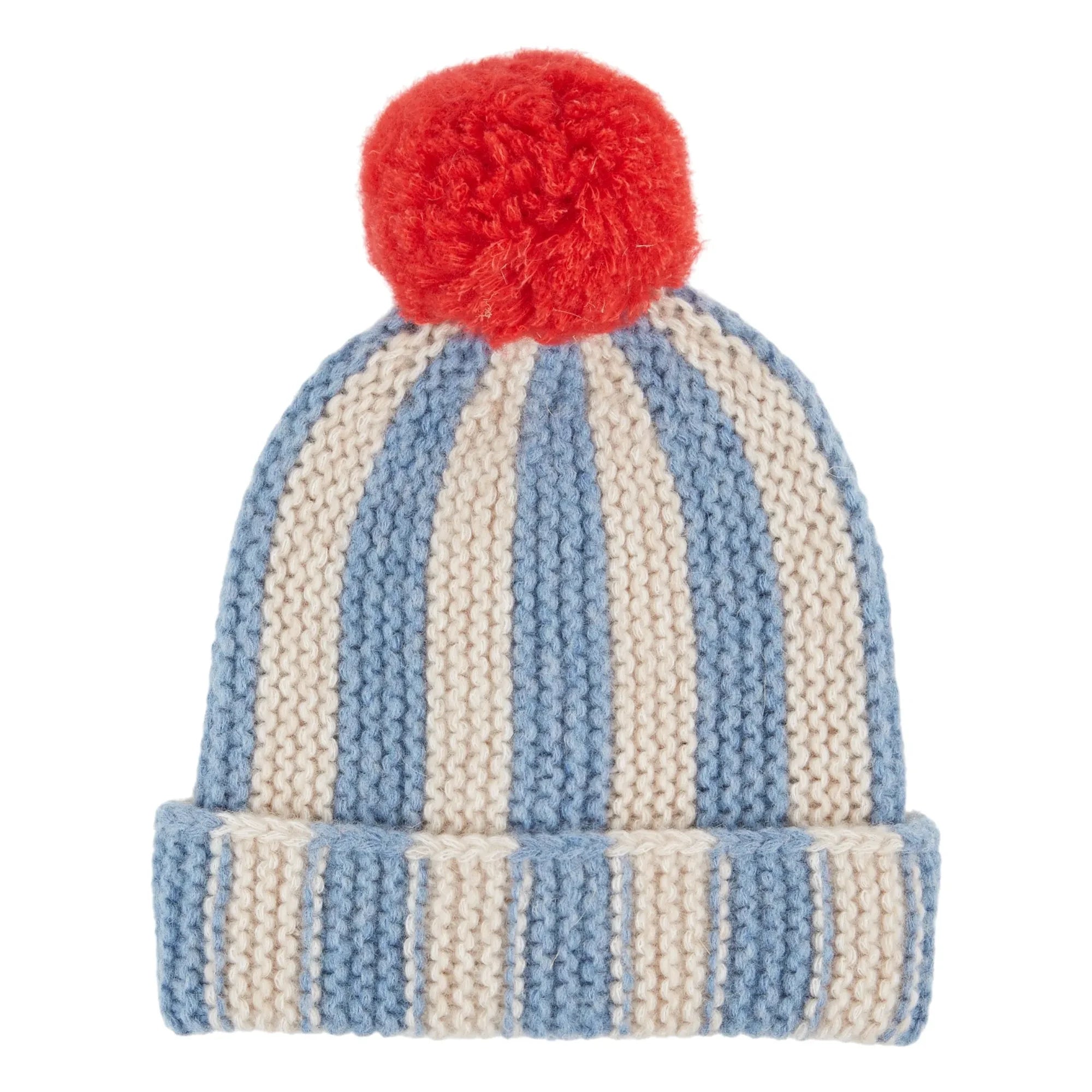 Emile et Ida - Gorro de lana merina con pompones a rayas | Azul