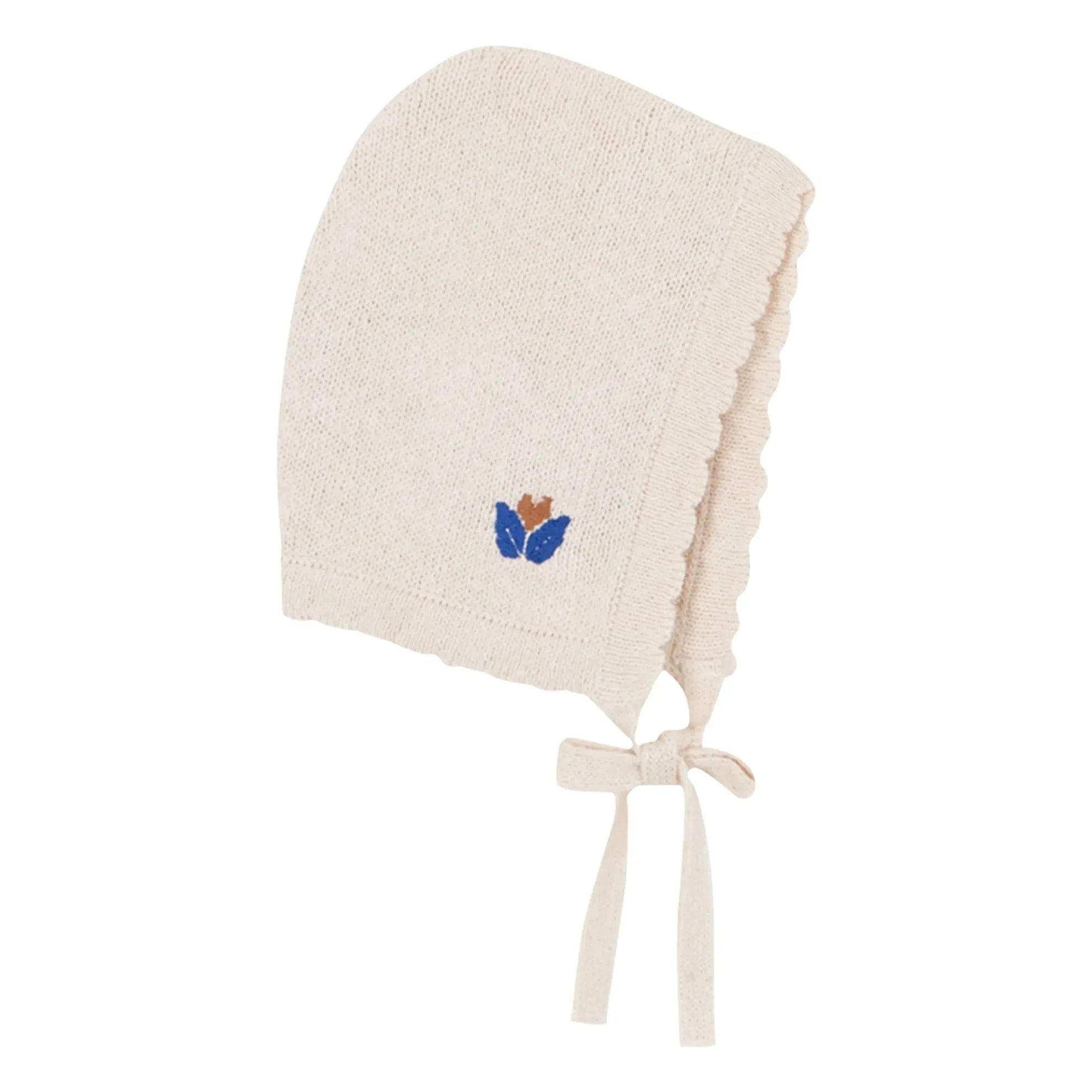 birinit - Gorro Fino de Punto Bordado con Flores | Marfil