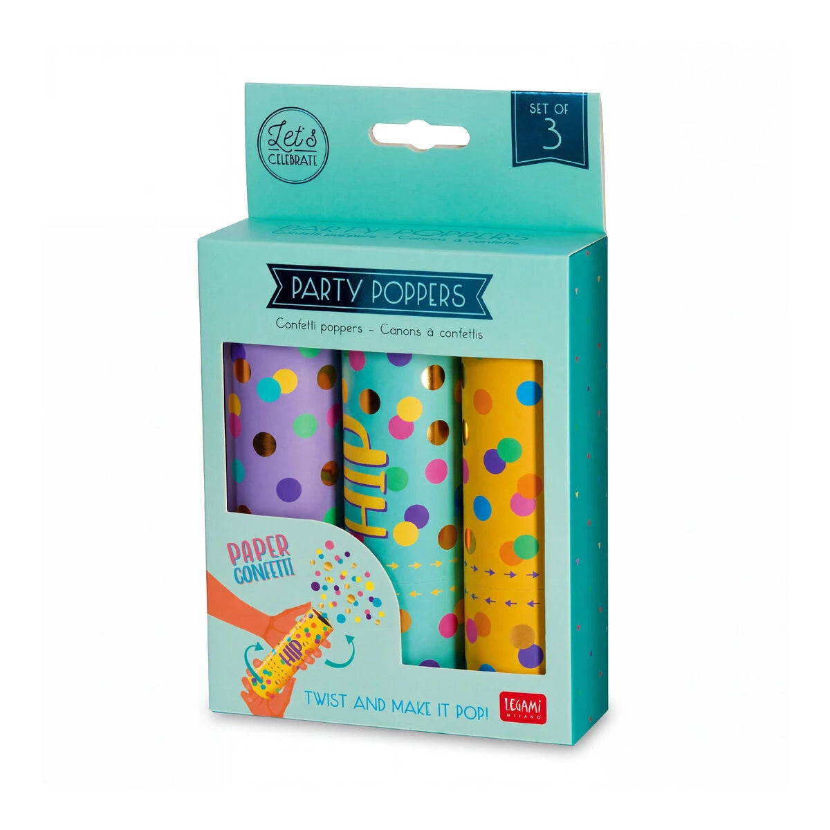 Legami - Set de Three Mini Confetti Poppers - Poppers de Fiesta