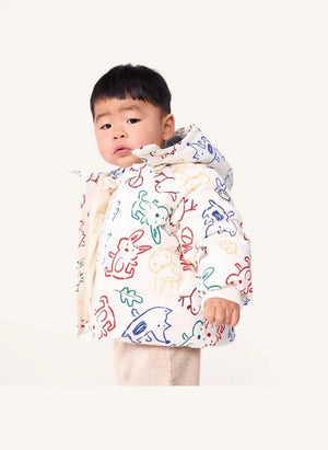 Petit Bateau - Ecru Abrigo de plumón con estampado de animalitos para bebé