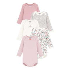 Petit Bateau - Conjunto de 5 Bodis de Algodón Orgánico con Estampado Floral | Rosa
