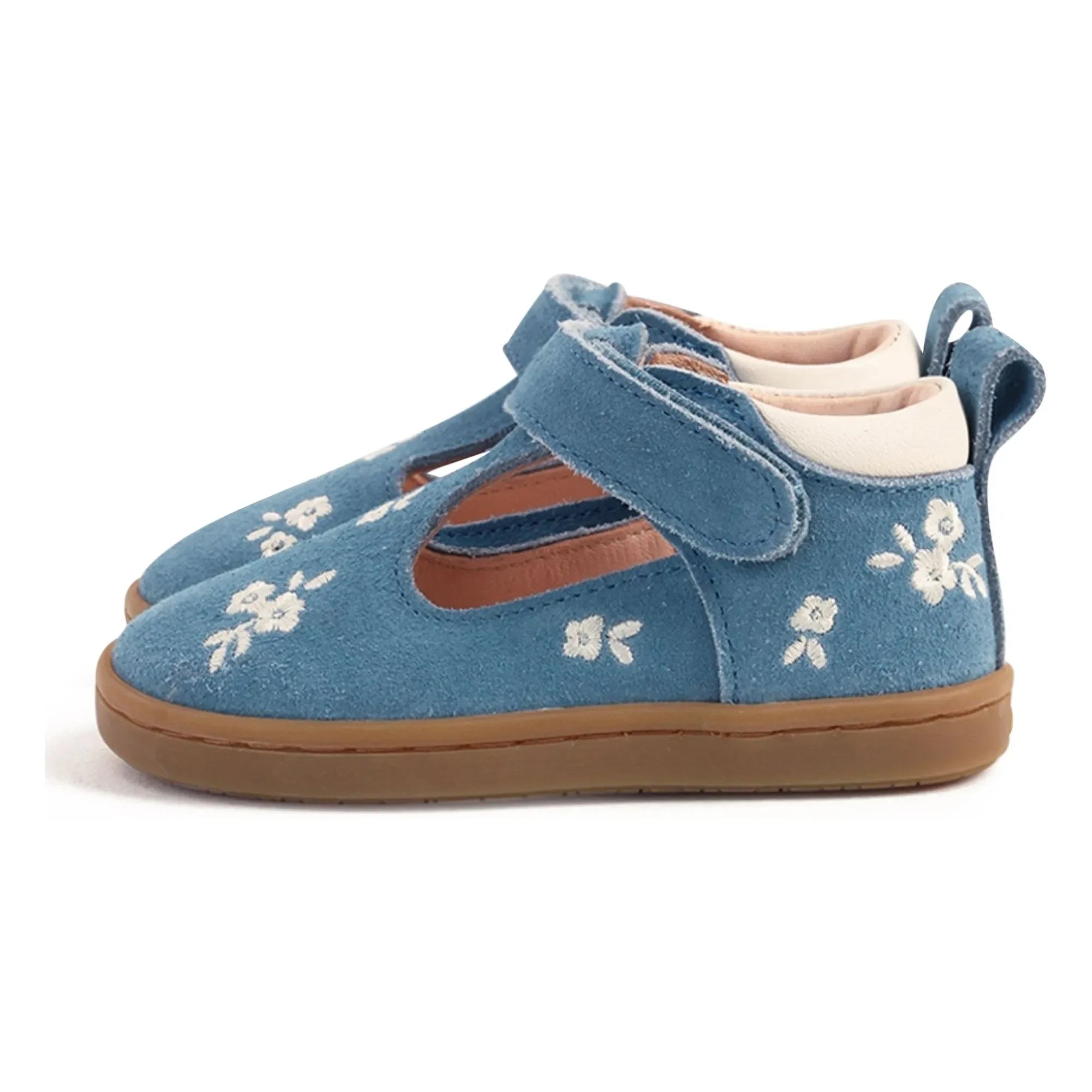 Lazare - Bebés bordados Pia Etoile Flowers Suede | Azul Denim
