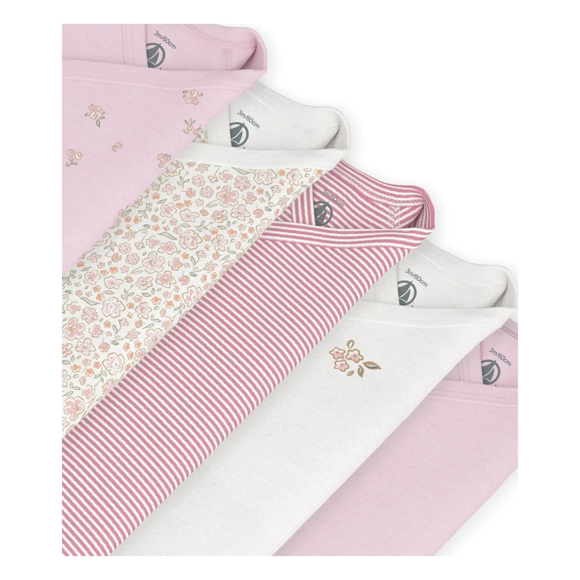 Petit Bateau - Conjunto de 5 Bodys de Algodón Orgánico con Flores | Rosa