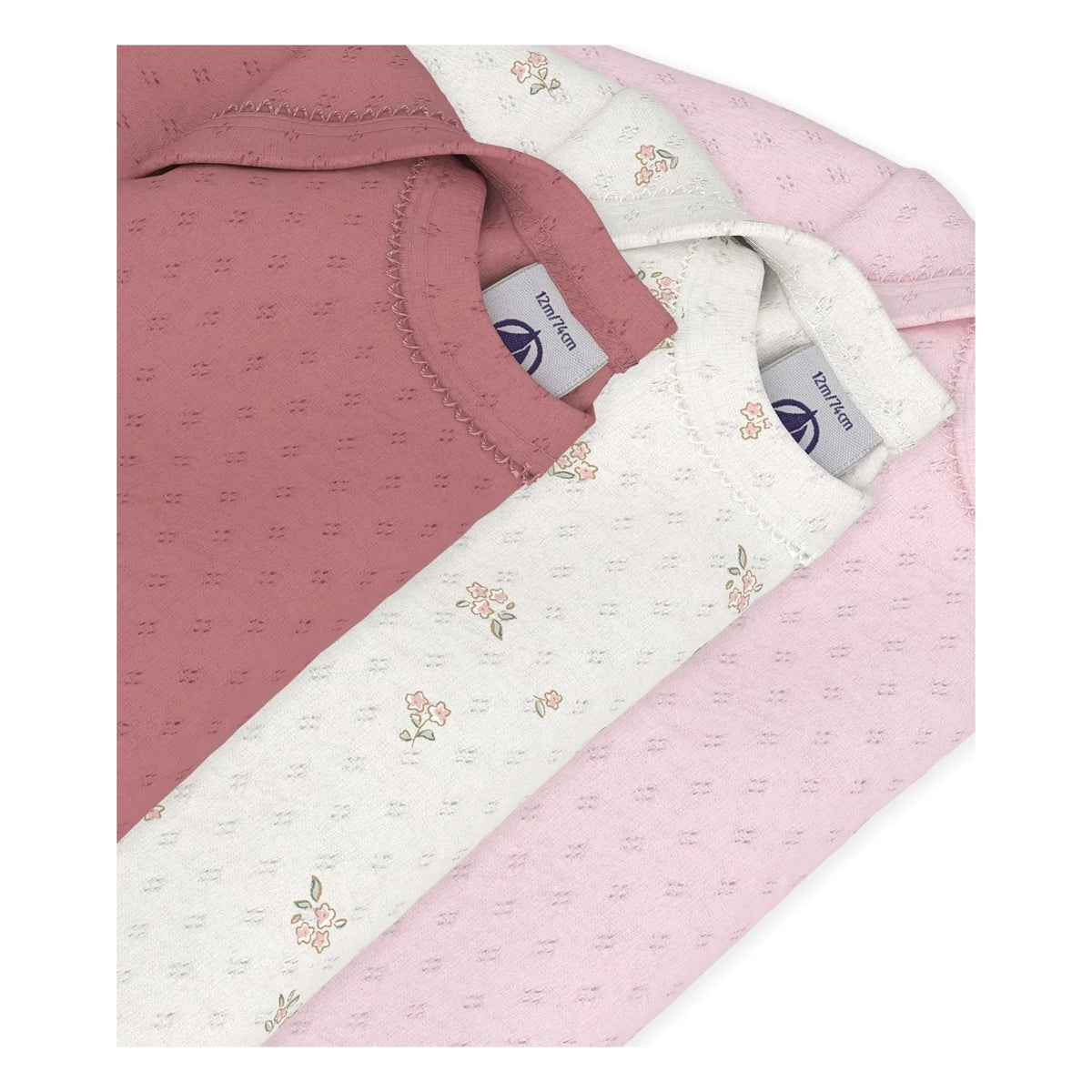 Petit Bateau - Set de 3 bodies de algodón orgánico Pointelle | Rosa