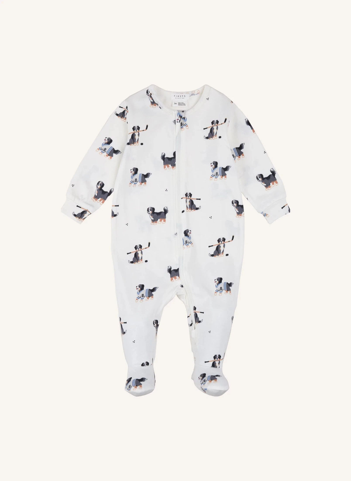 Petit Lem - Pijama enterizo con pies estampado de perro en modal y algodón orgánico | Ecru