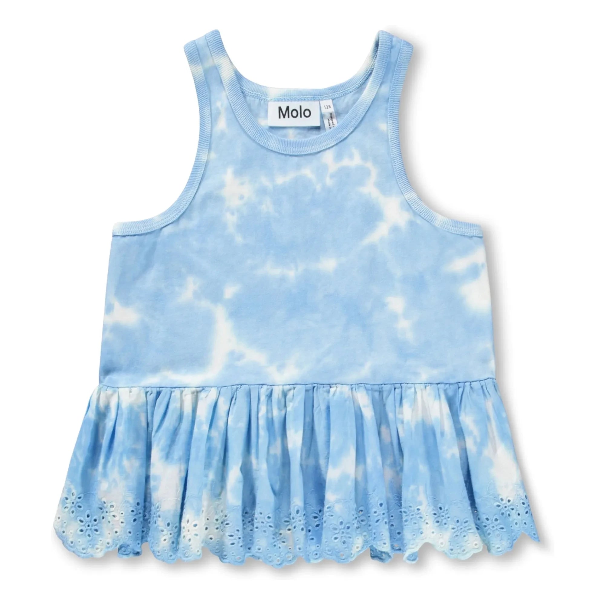 Molo - Camiseta de tirantes con volantes de algodón orgánico teñido anudado Rosa | Azul claro