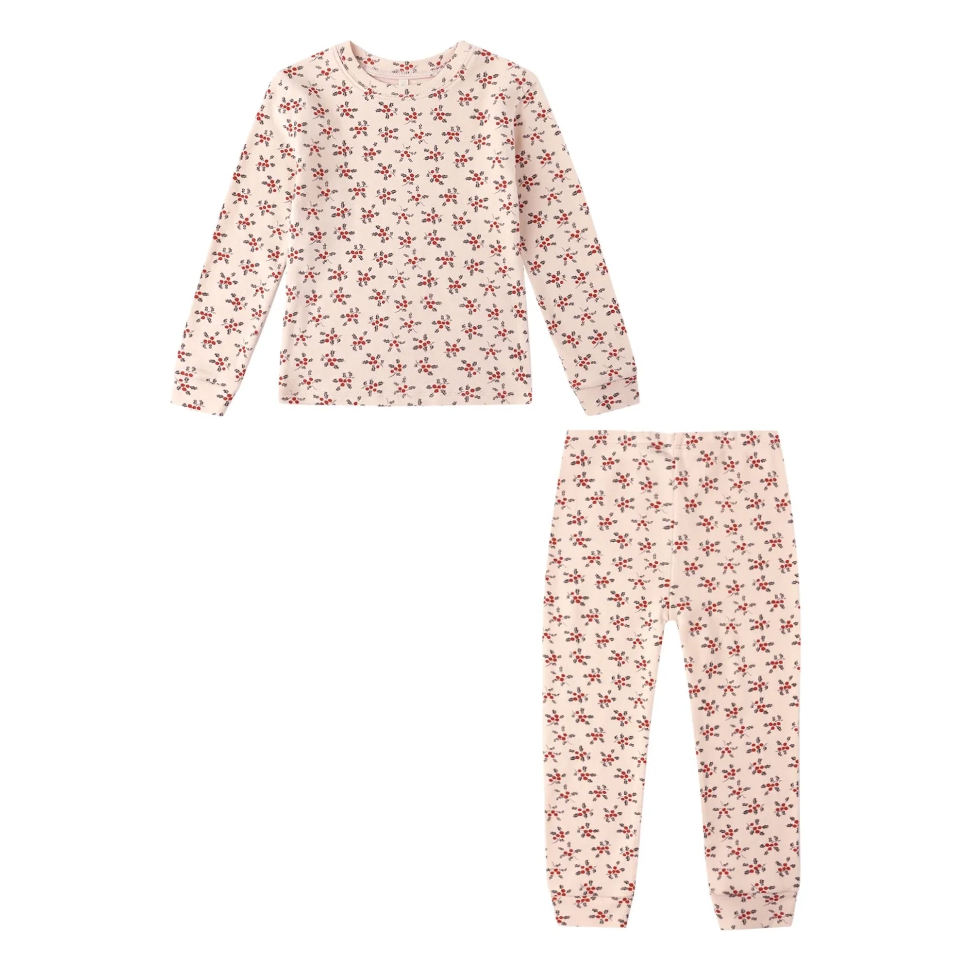 Rylee + Cru - Conjunto de pijama de algodón orgánico Holly Berry | Rosa empolvado