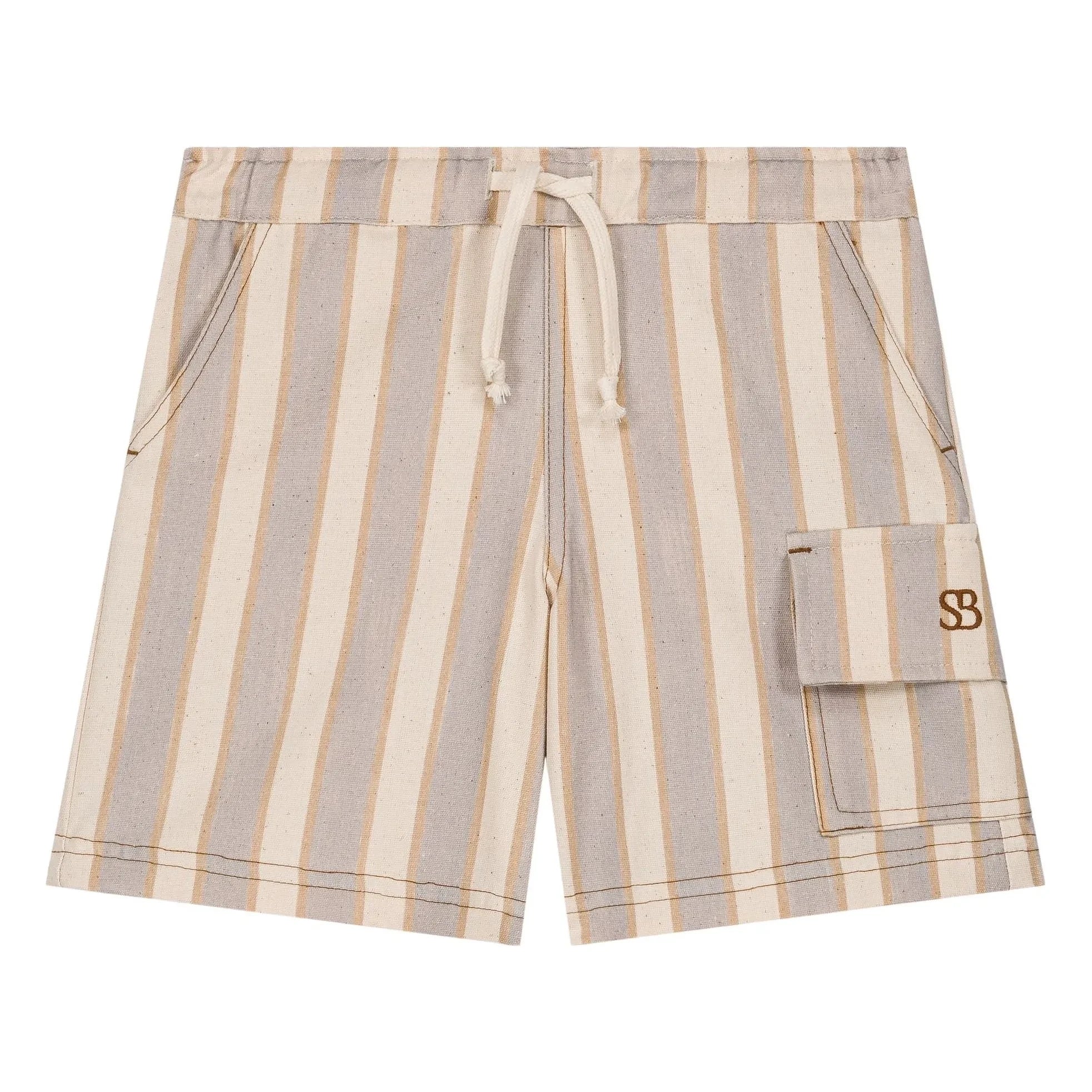 Studio Bohème - Bermuda cargo de algodón orgánico a rayas | Azul claro