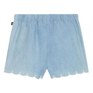 Petit Bateau - Pantalones cortos chambray bordados con corazón | Azul claro