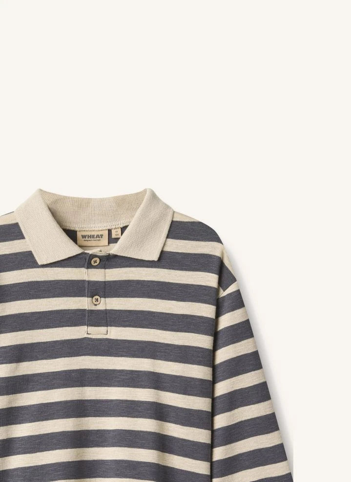 Wheat - Fred polo de algodón orgánico a rayas | Gris azul