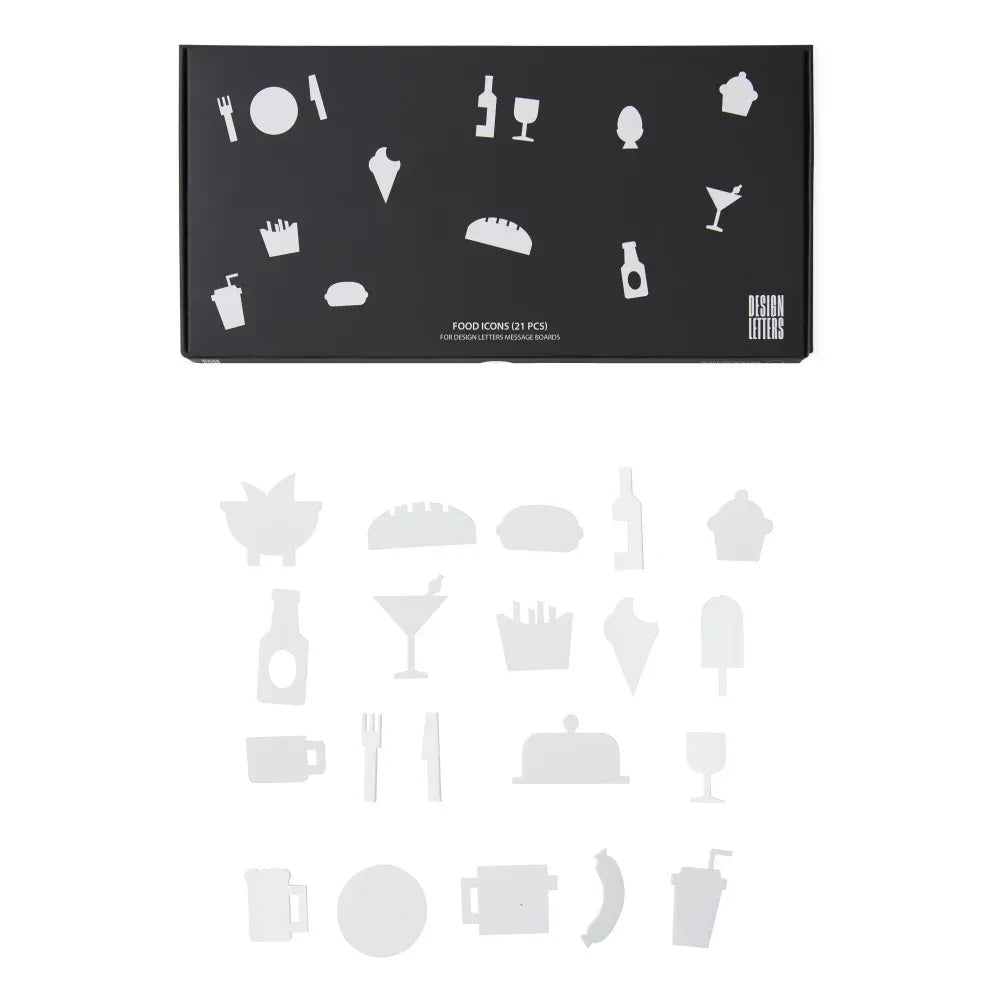 Letras de diseño - Iconos de comida para tablones de anuncios - Juego de 21