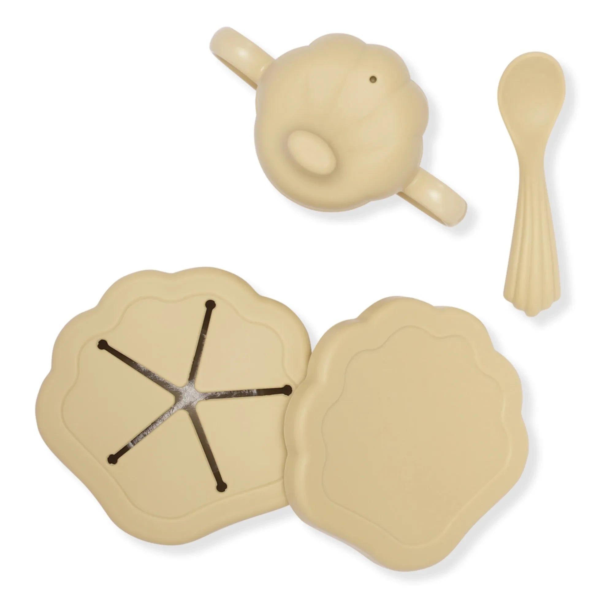 Konges Sløjd - Vajilla de Silicona para Bebés, Motivo Ostra, 4 Piezas | Beige