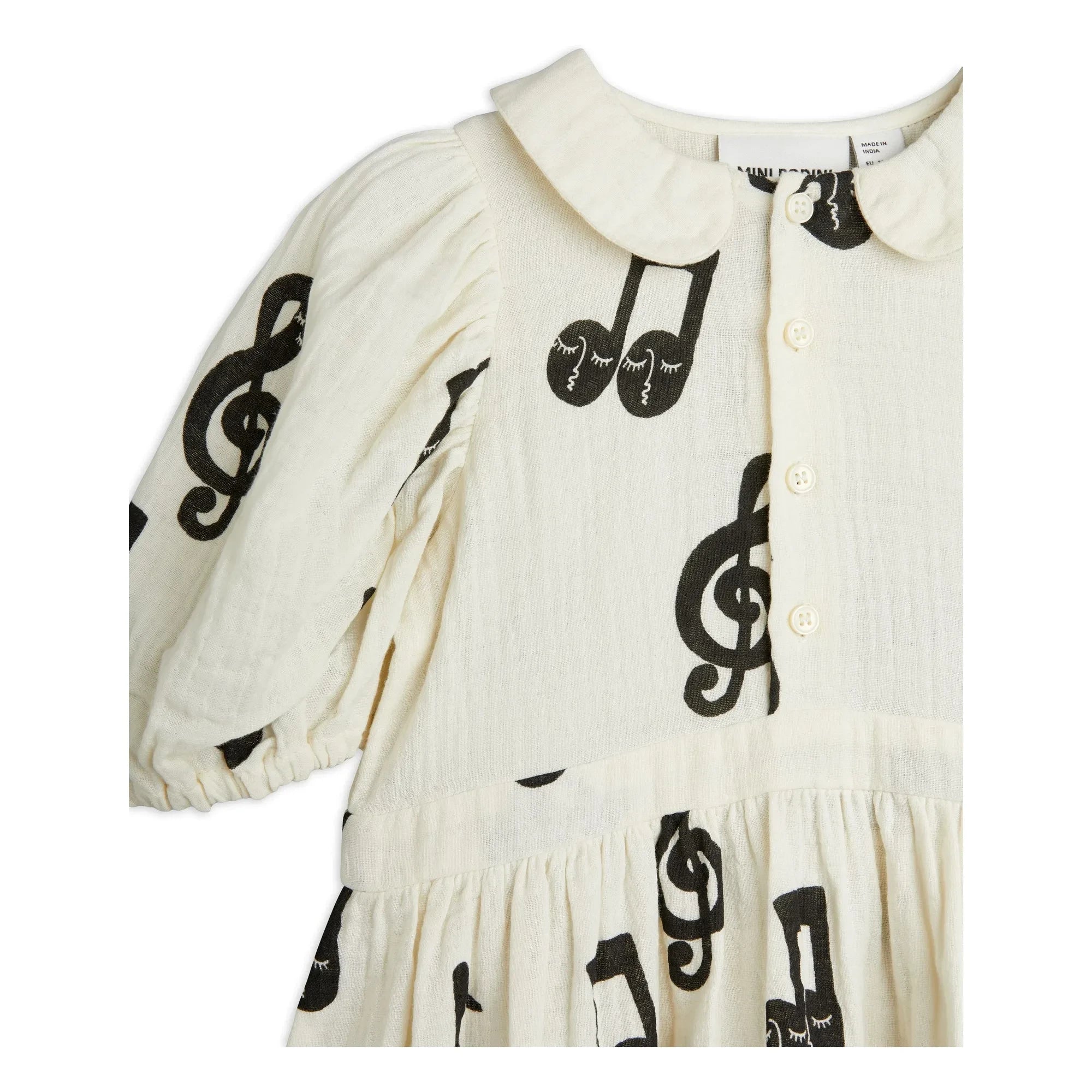 Mini Rodini - Vestido con estampado de notas | Gasa de algodón orgánico | Blanco