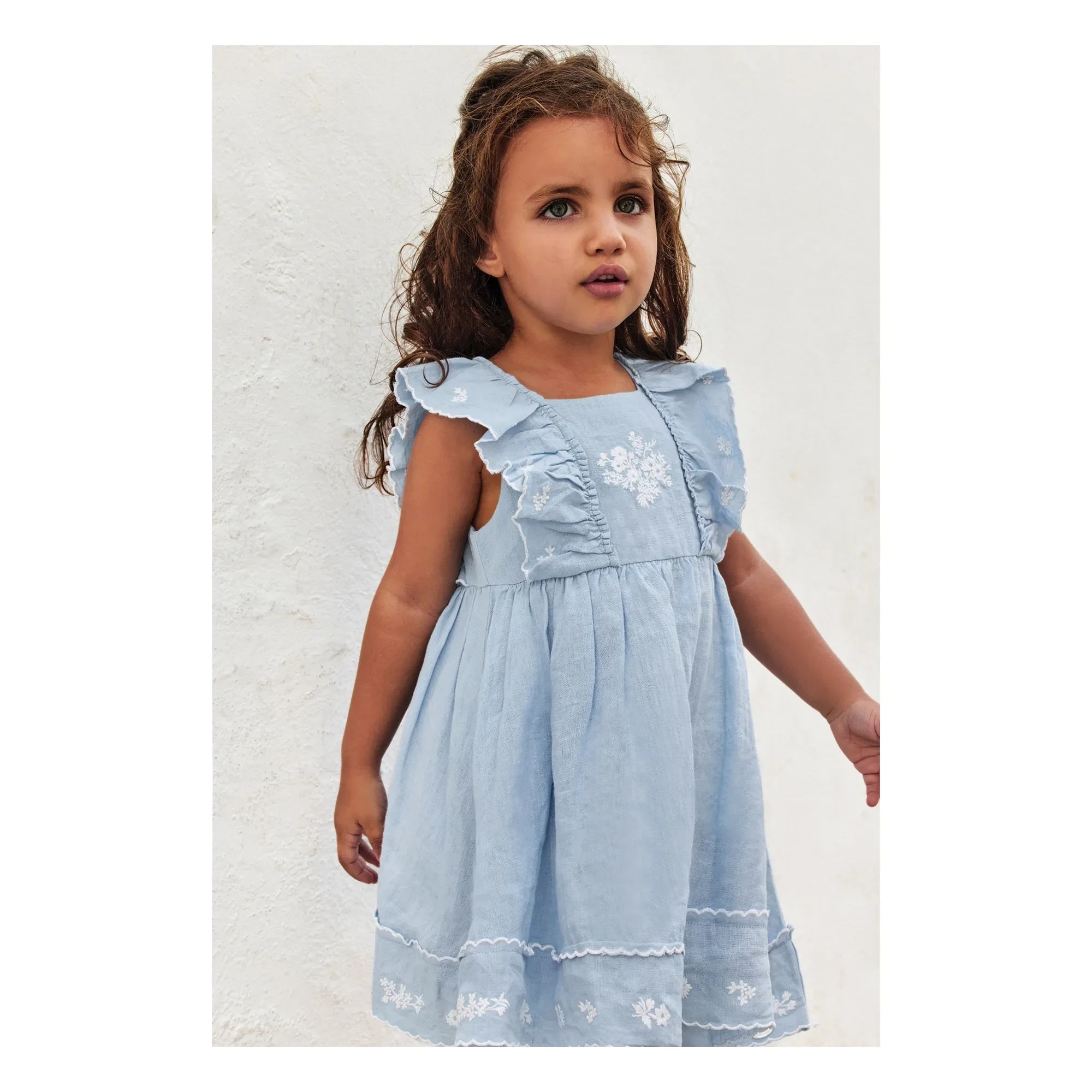 Tartine et Chocolat - Vestido Festón Bordado | Azul celeste