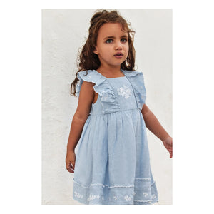 Tartine et Chocolat - Vestido Festón Bordado | Azul celeste