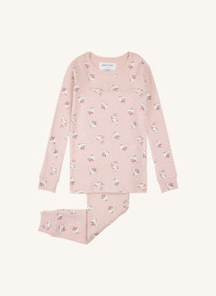 Petit Lem - Pijama acanalado de algodón orgánico con estampado de patineta | Rosa claro