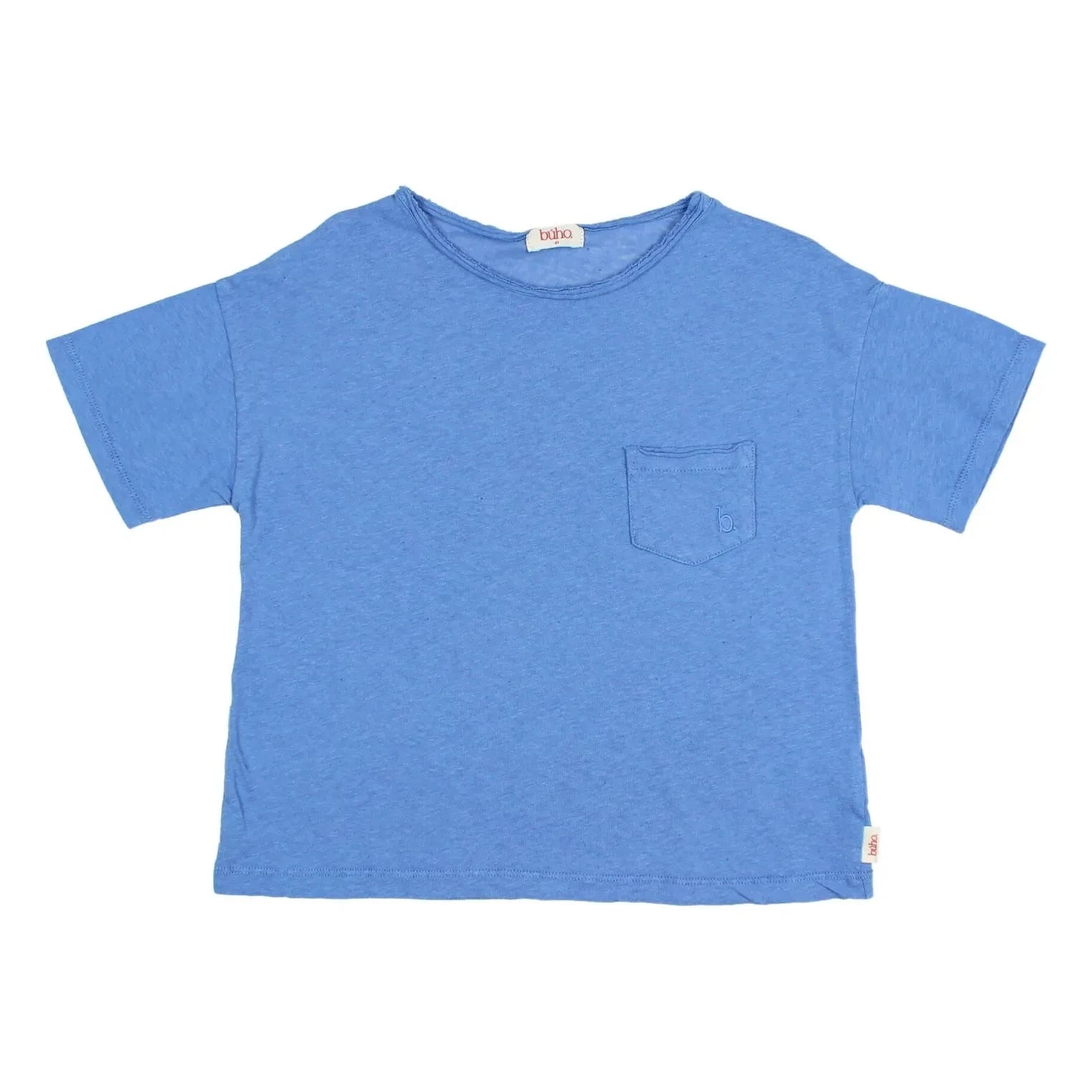 Búho - Camiseta con bolsillo de lino | Azul claro