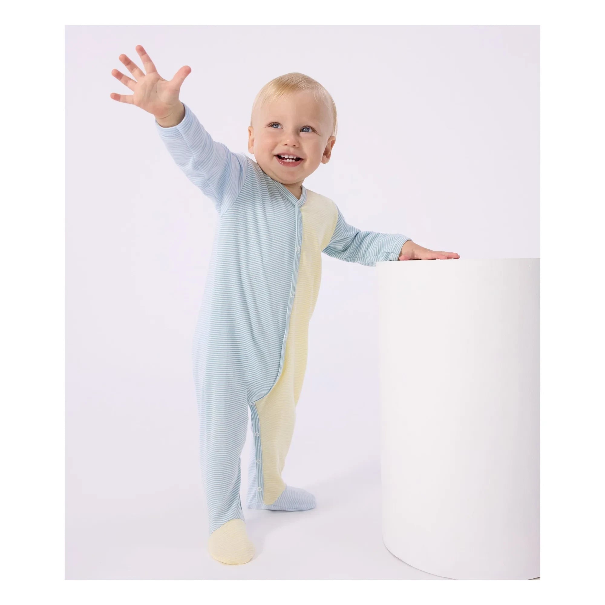 Petit Bateau - Pijama de algodón orgánico Milleraies de rayas con bloques de color | Verde