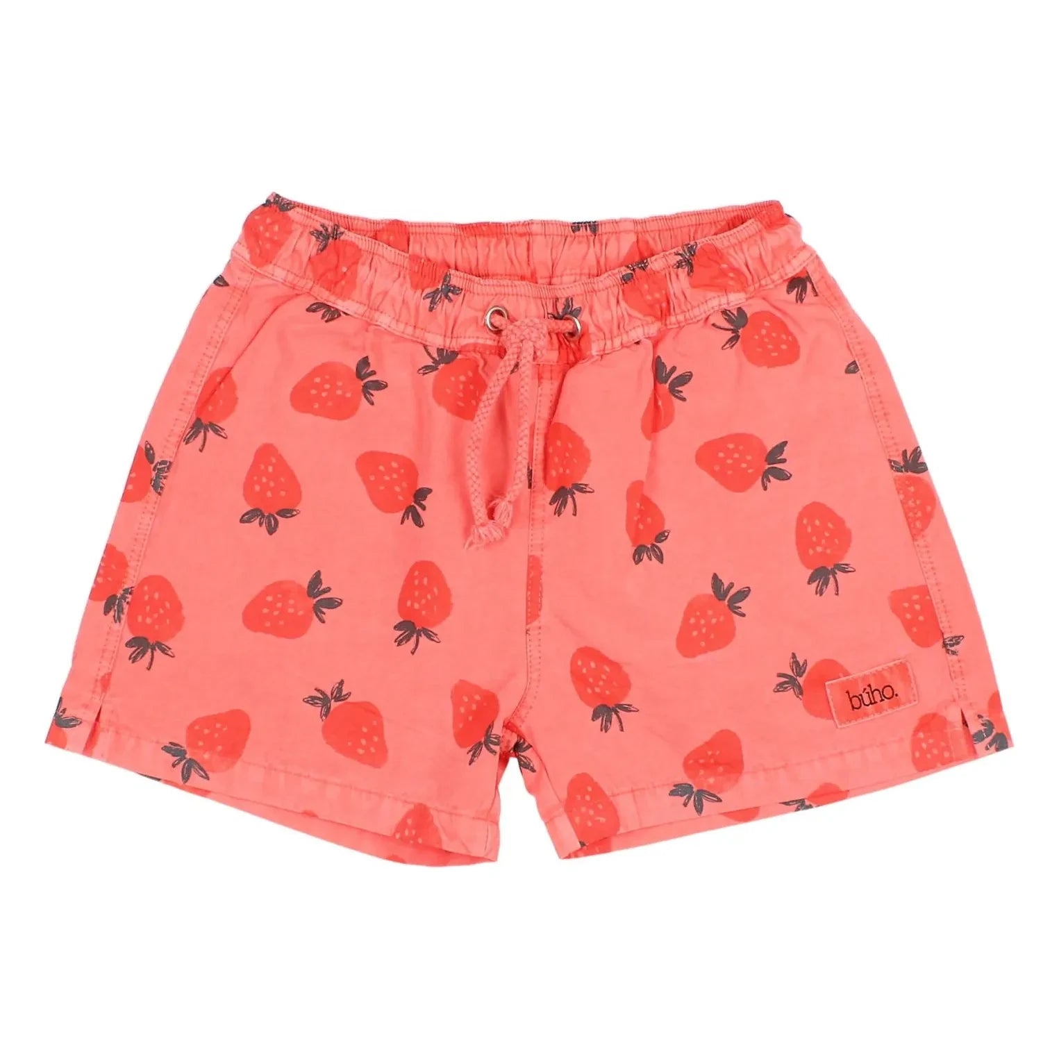 Búho - Bañador de popelín de algodón orgánico con estampado de fresas | Rojo pálido
