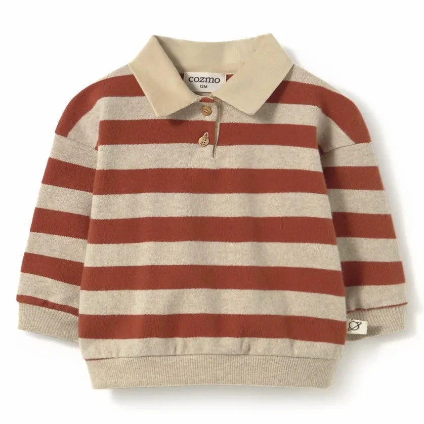 Cozmo - Jersey de punto piqué con cuello polo de Palaos a rayas | Beige
