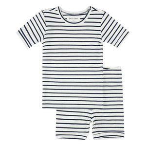 Petit Lem - Pijama corto de algodón orgánico acanalado y modal | Azul marino
