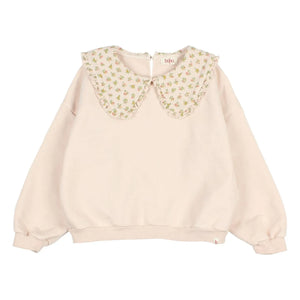 Búho - Sudadera de algodón orgánico con cuello Claudine y estampado floral | Rosa claro