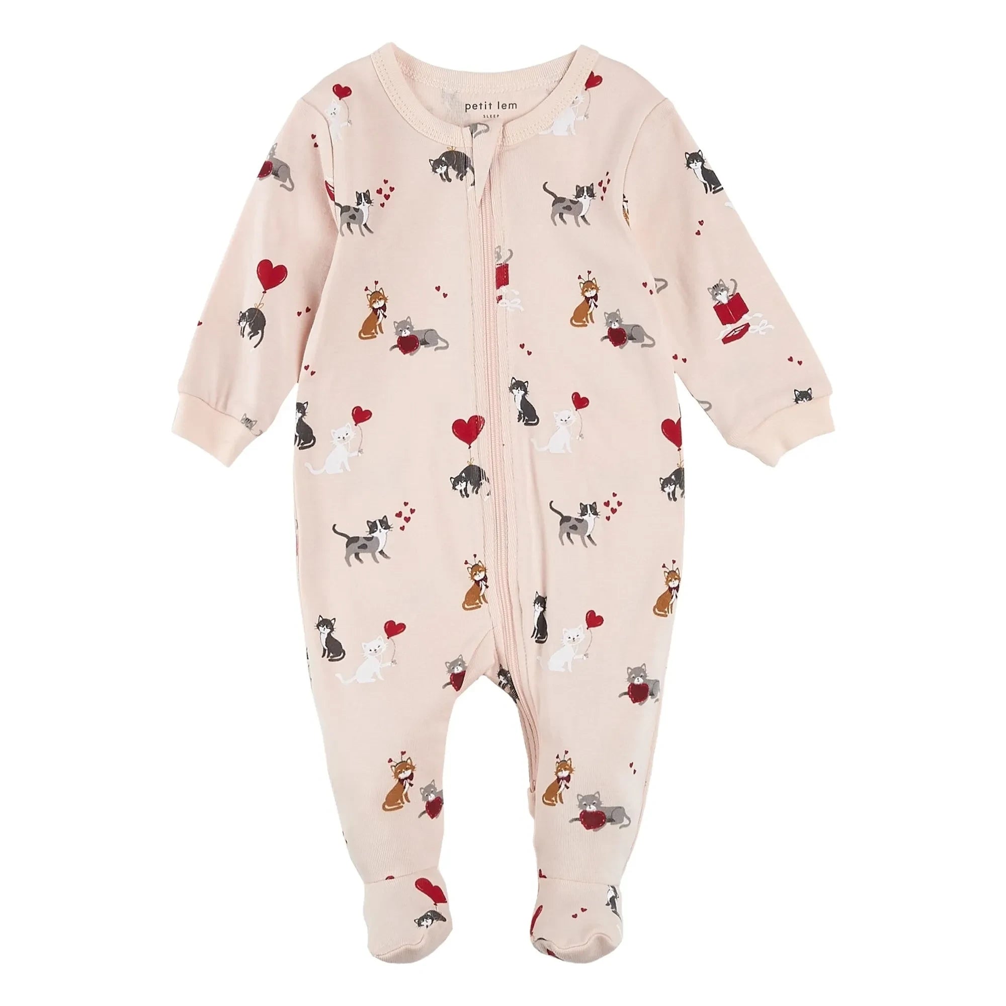 Petit Lem - Pijama de algodón orgánico con estampado de gatos | Rosa