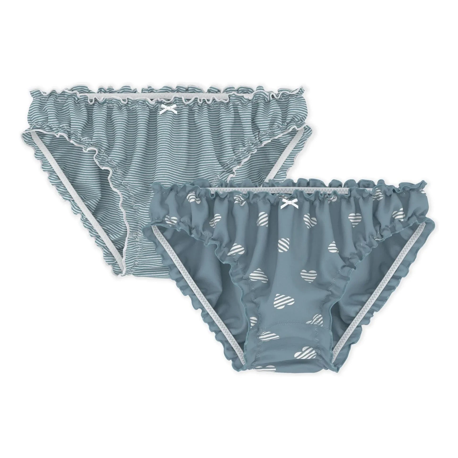 Petit Bateau - Conjunto de 2 Braguitas de Algodón a Rayas con Volantes para Bebé | Gris azulado