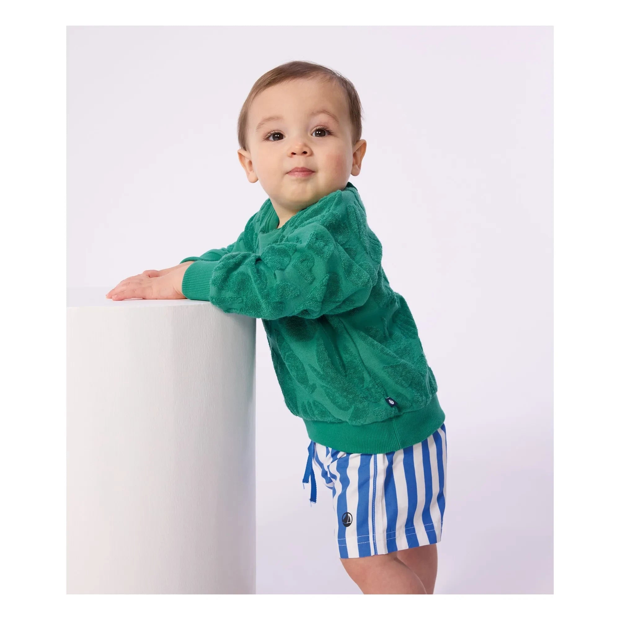 Petit Bateau - Bañador corto a rayas de fibra reciclada para bebé | Azul